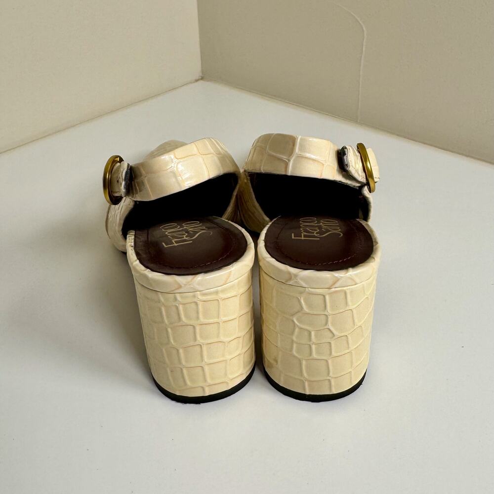 Franco Sarto Trista Cream Croc Embossed Block Heel Pumps Women’s 7 Slingback - Picture 5 of 10